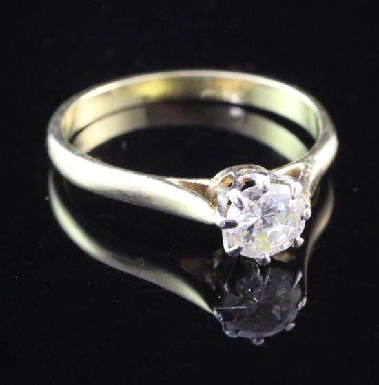 An 18ct gold and solitaire diamond ring, size O.
